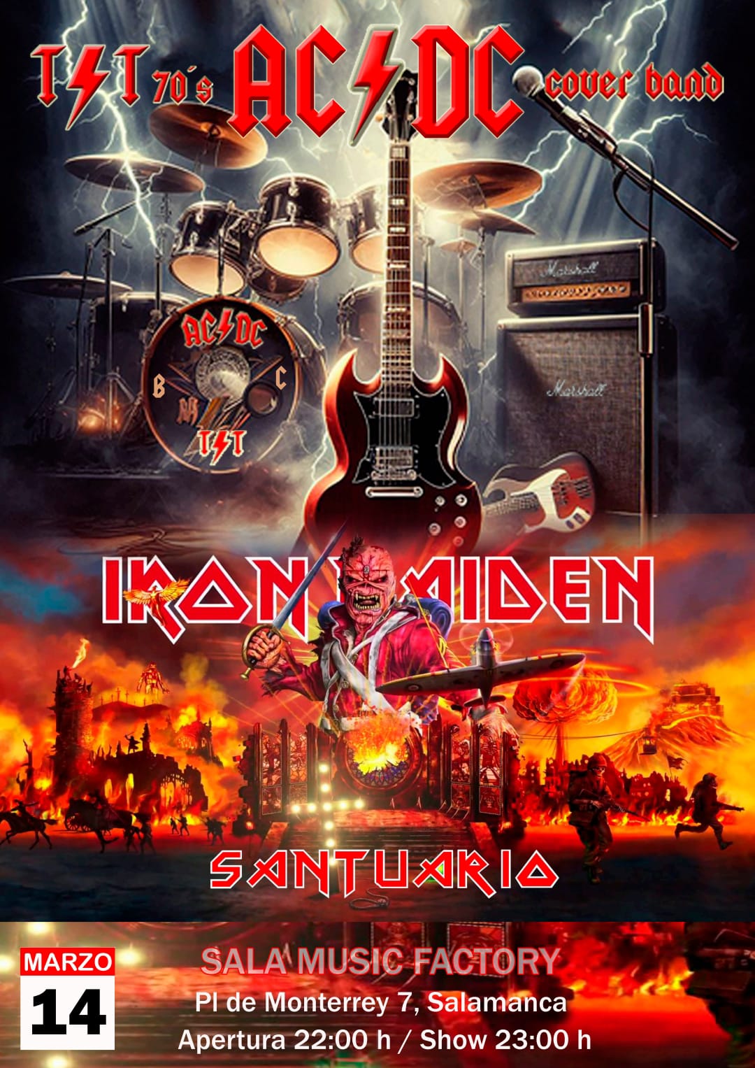 Tributos AC/DC + Iron Maiden: TNT + Santuario