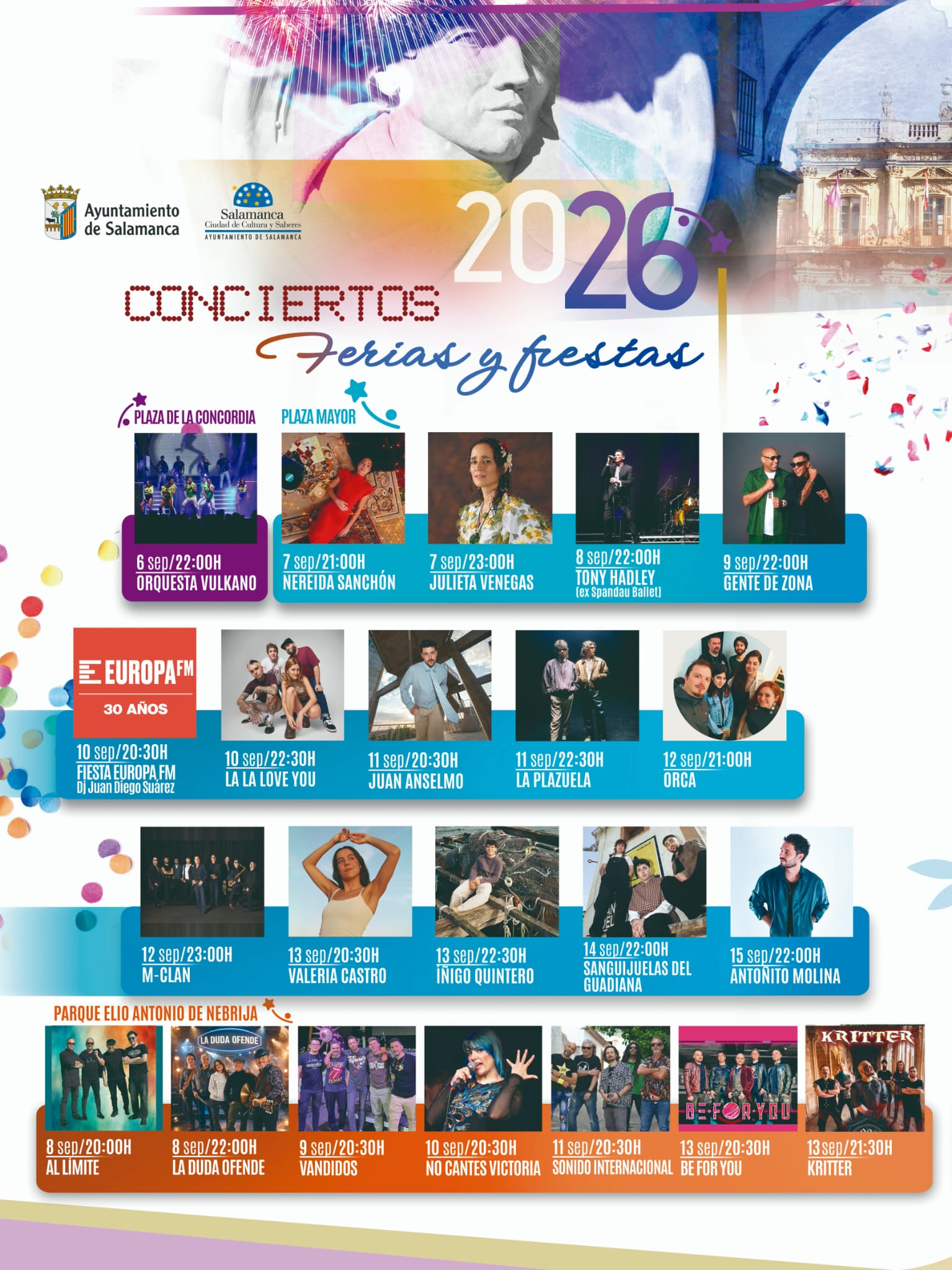 CONCIERTOS FERIAS Y FIESTAS DE SALAMANCA 2026